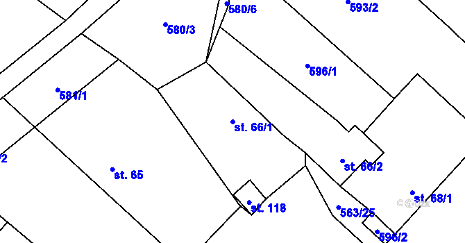 Parcela st. 66/1 v KÚ Rozehnaly, Katastrální mapa