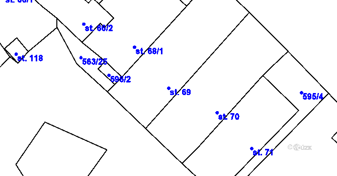 Parcela st. 69 v KÚ Rozehnaly, Katastrální mapa