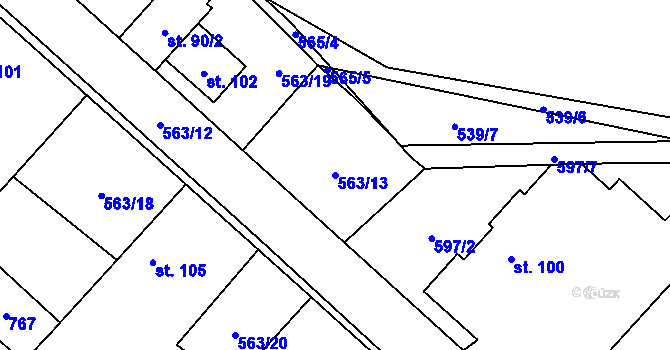 Parcela st. 563/13 v KÚ Rozehnaly, Katastrální mapa