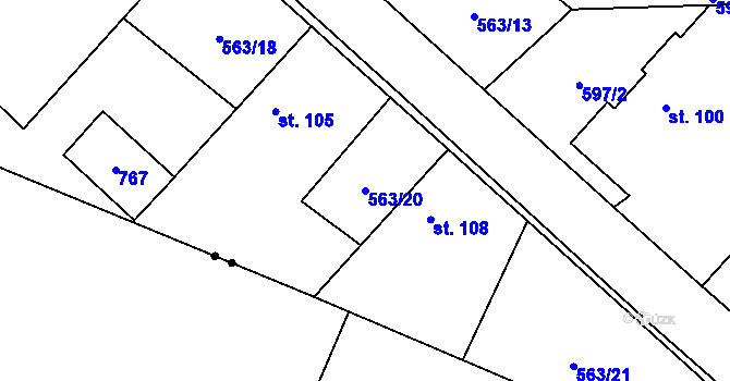 Parcela st. 563/20 v KÚ Rozehnaly, Katastrální mapa