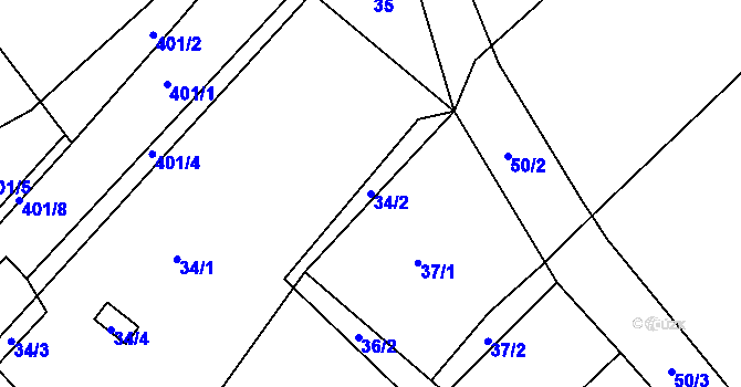 Parcela st. 34/2 v KÚ Radslavice u Vyškova, Katastrální mapa