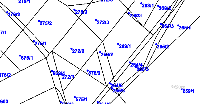 Parcela st. 269/2 v KÚ Radslavice u Vyškova, Katastrální mapa