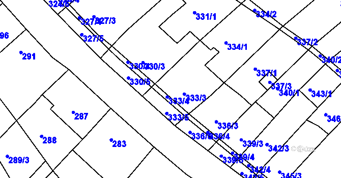 Parcela st. 333 v KÚ Radslavice u Vyškova, Katastrální mapa