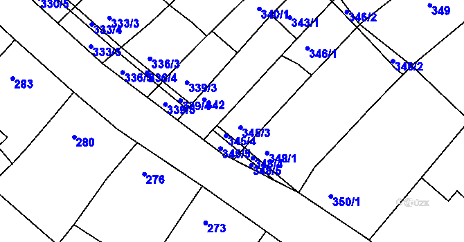 Parcela st. 345 v KÚ Radslavice u Vyškova, Katastrální mapa