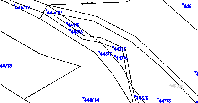 Parcela st. 445/7 v KÚ Radslavice u Vyškova, Katastrální mapa