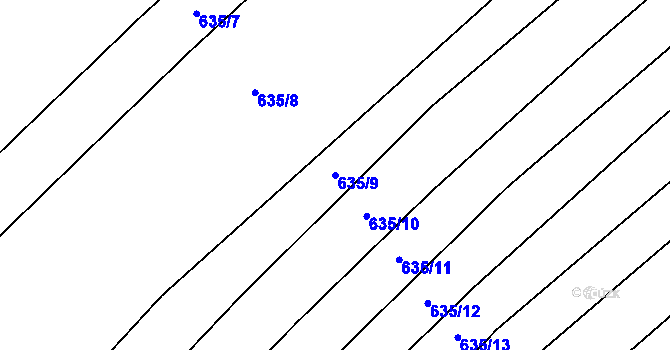 Parcela st. 635/9 v KÚ Radslavice u Vyškova, Katastrální mapa