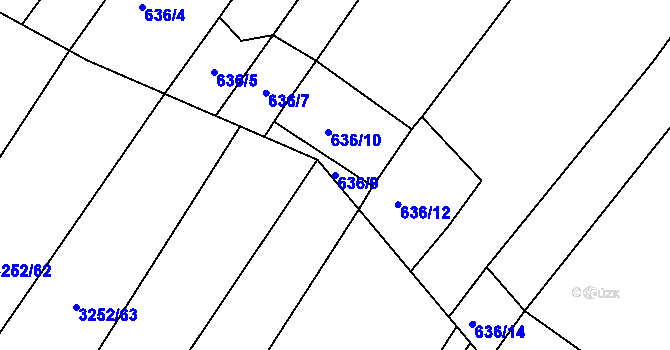 Parcela st. 636/9 v KÚ Radslavice u Vyškova, Katastrální mapa