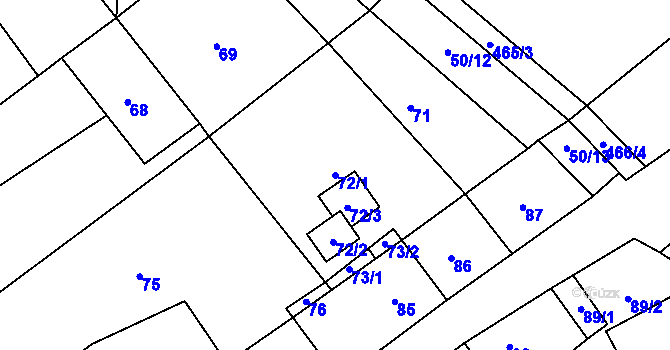 Parcela st. 72/1 v KÚ Radslavice u Vyškova, Katastrální mapa