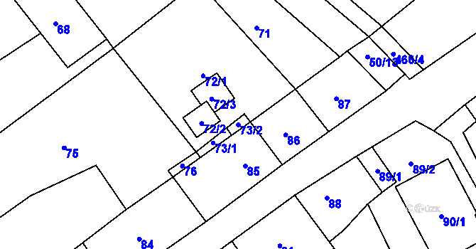 Parcela st. 73/2 v KÚ Radslavice u Vyškova, Katastrální mapa