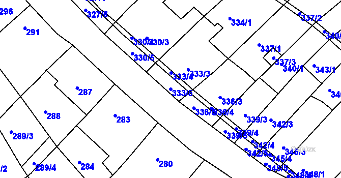 Parcela st. 333/5 v KÚ Radslavice u Vyškova, Katastrální mapa