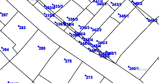 Parcela st. 342/5 v KÚ Radslavice u Vyškova, Katastrální mapa