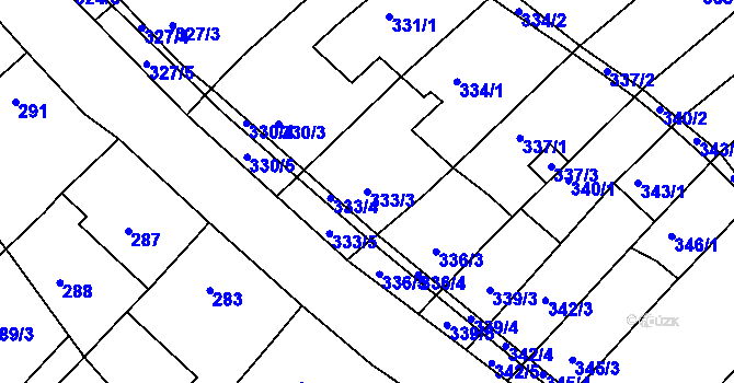 Parcela st. 333/3 v KÚ Radslavice u Vyškova, Katastrální mapa