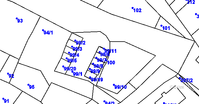 Parcela st. 99/6 v KÚ Radslavičky, Katastrální mapa
