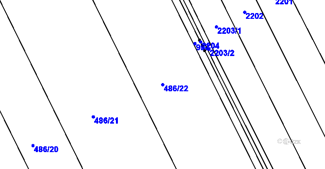 Parcela st. 486/22 v KÚ Radslavice u Přerova, Katastrální mapa