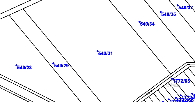 Parcela st. 540/31 v KÚ Radslavice u Přerova, Katastrální mapa