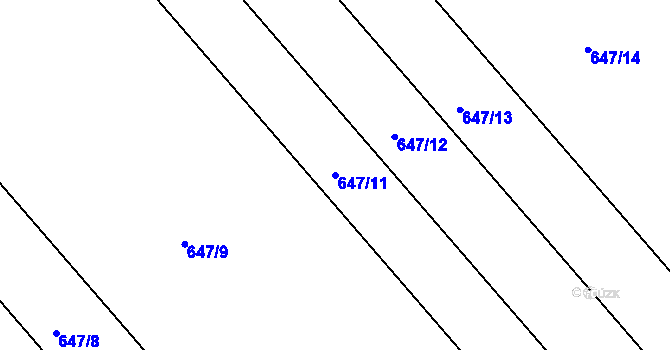 Parcela st. 647/11 v KÚ Radslavice u Přerova, Katastrální mapa