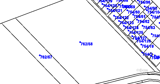 Parcela st. 762/58 v KÚ Radslavice u Přerova, Katastrální mapa