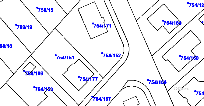 Parcela st. 754/152 v KÚ Radslavice u Přerova, Katastrální mapa