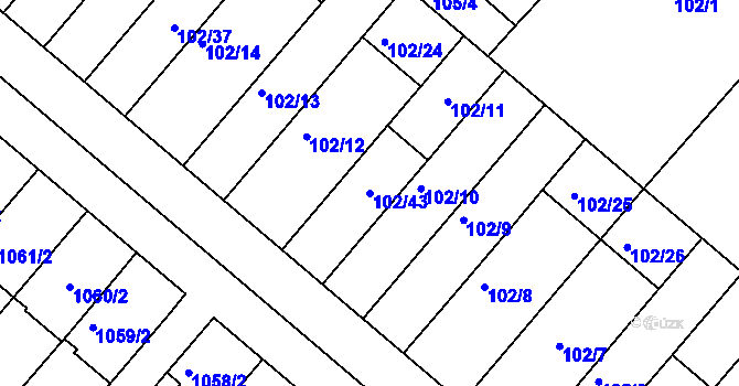 Parcela st. 102/43 v KÚ Radslavice u Přerova, Katastrální mapa