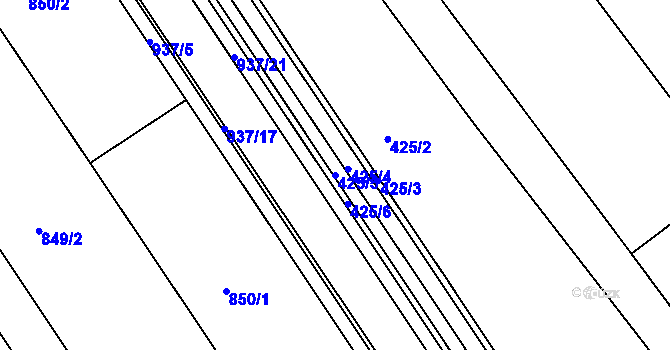 Parcela st. 425/5 v KÚ Radslavice u Přerova, Katastrální mapa