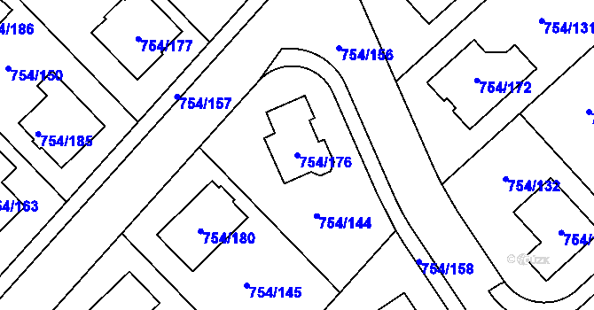 Parcela st. 754/176 v KÚ Radslavice u Přerova, Katastrální mapa