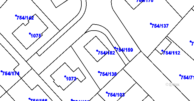 Parcela st. 754/182 v KÚ Radslavice u Přerova, Katastrální mapa