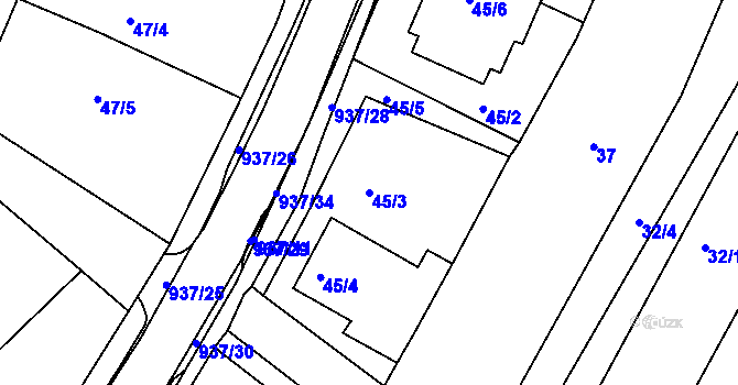 Parcela st. 45/3 v KÚ Radslavice u Přerova, Katastrální mapa
