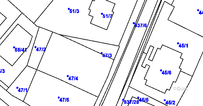 Parcela st. 47/3 v KÚ Radslavice u Přerova, Katastrální mapa