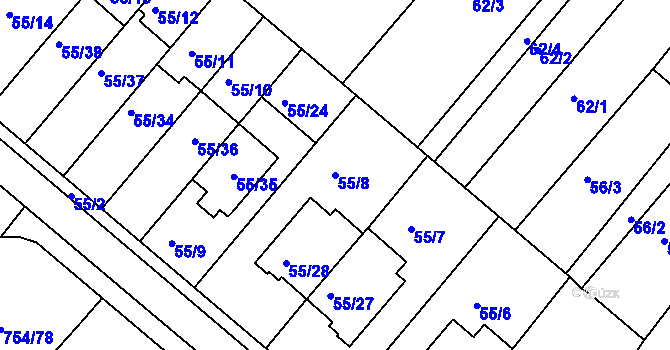 Parcela st. 55/8 v KÚ Radslavice u Přerova, Katastrální mapa