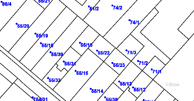 Parcela st. 55/22 v KÚ Radslavice u Přerova, Katastrální mapa