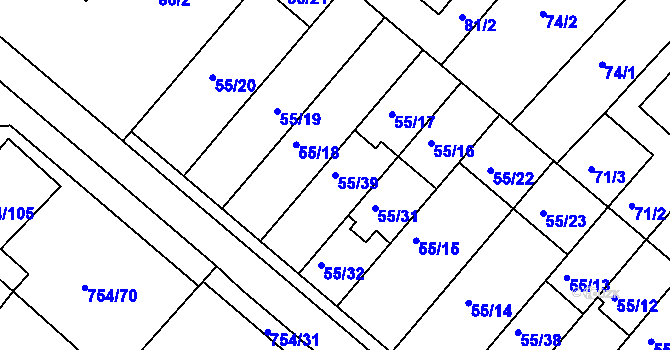 Parcela st. 55/39 v KÚ Radslavice u Přerova, Katastrální mapa