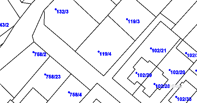 Parcela st. 119/4 v KÚ Radslavice u Přerova, Katastrální mapa