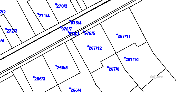 Parcela st. 267/12 v KÚ Radslavice u Přerova, Katastrální mapa