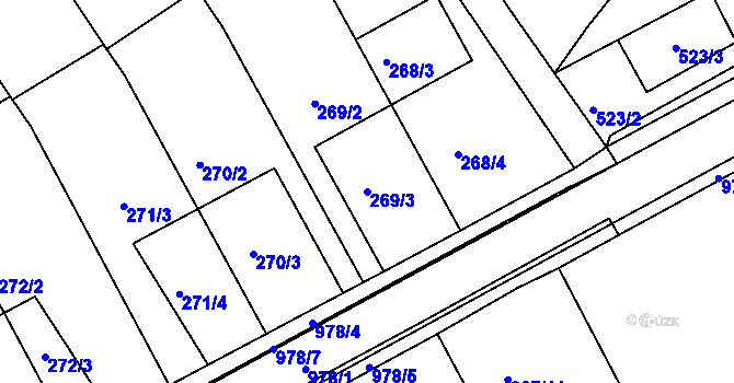 Parcela st. 269/3 v KÚ Radslavice u Přerova, Katastrální mapa