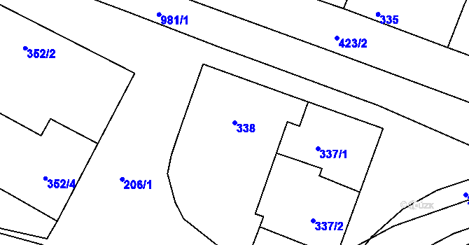 Parcela st. 338 v KÚ Radslavice u Přerova, Katastrální mapa