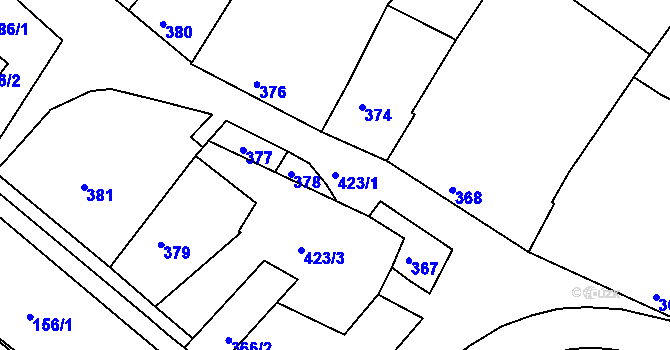 Parcela st. 423/1 v KÚ Radslavice u Přerova, Katastrální mapa