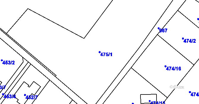 Parcela st. 475/1 v KÚ Radslavice u Přerova, Katastrální mapa
