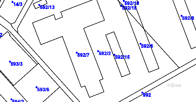 Parcela st. 592/2 v KÚ Radslavice u Přerova, Katastrální mapa