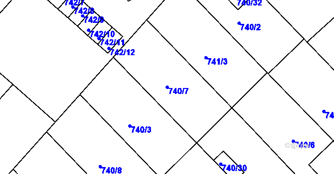 Parcela st. 740/7 v KÚ Radslavice u Přerova, Katastrální mapa