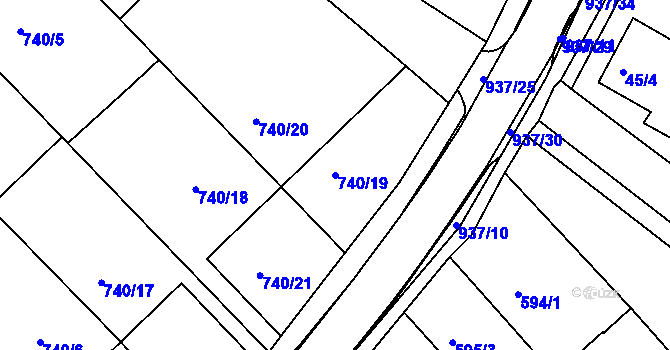 Parcela st. 740/19 v KÚ Radslavice u Přerova, Katastrální mapa