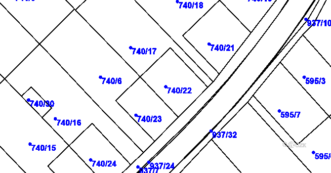 Parcela st. 740/22 v KÚ Radslavice u Přerova, Katastrální mapa
