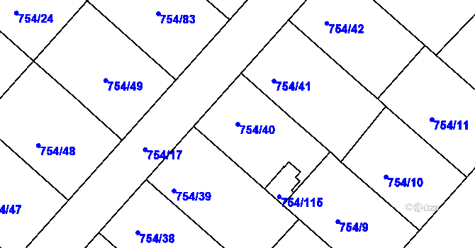 Parcela st. 754/40 v KÚ Radslavice u Přerova, Katastrální mapa