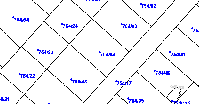 Parcela st. 754/49 v KÚ Radslavice u Přerova, Katastrální mapa