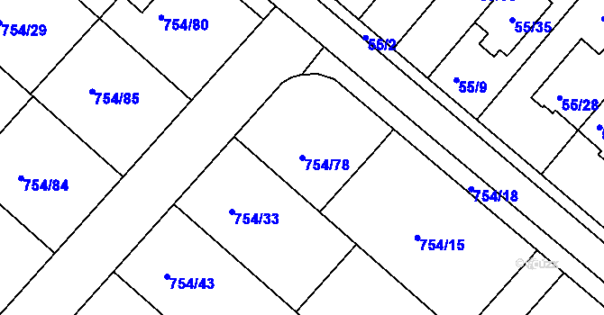 Parcela st. 754/78 v KÚ Radslavice u Přerova, Katastrální mapa