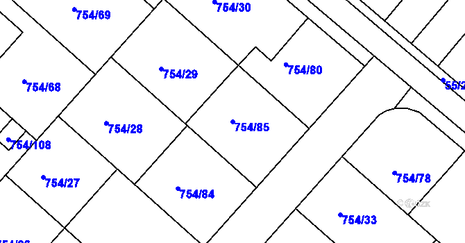 Parcela st. 754/85 v KÚ Radslavice u Přerova, Katastrální mapa