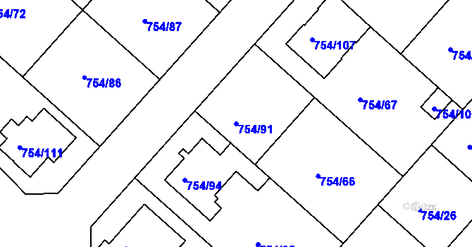 Parcela st. 754/91 v KÚ Radslavice u Přerova, Katastrální mapa