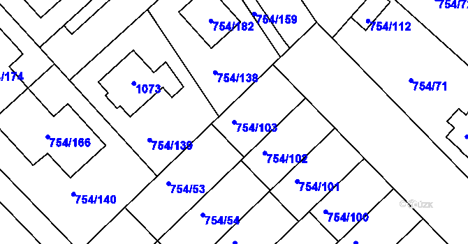 Parcela st. 754/103 v KÚ Radslavice u Přerova, Katastrální mapa