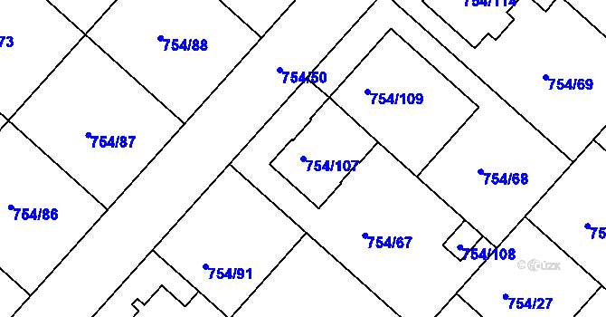 Parcela st. 754/107 v KÚ Radslavice u Přerova, Katastrální mapa