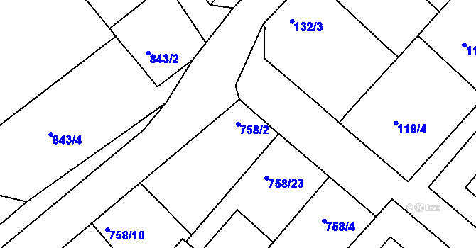 Parcela st. 758/2 v KÚ Radslavice u Přerova, Katastrální mapa