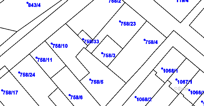 Parcela st. 758/3 v KÚ Radslavice u Přerova, Katastrální mapa